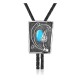 Leaf .925 Sterling Silver Certified Authentic Handmade Navajo Native American Natural Turquoise Bolo Tie 34380
