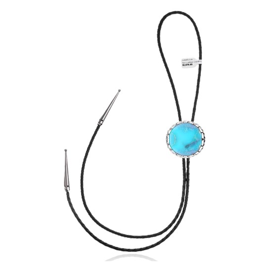 Wave .925 Sterling Silver Certified Authentic Handmade Navajo Native American Natural Turquoise Bolo Tie 34387 All Products NB180620190791 34387 (by LomaSiiva)