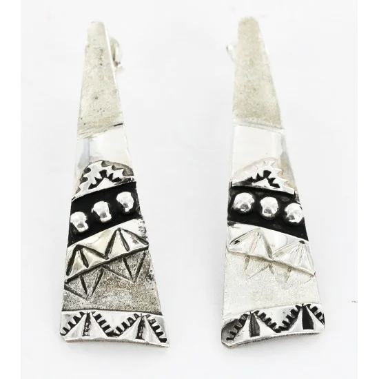.925 Sterling Silver Handmade Certified Authentic Navajo Stud Native American Earrings 27177-2 .925 Sterling Silver Handmade Certified Authentic Navajo Stud Native American Earrings 27177-2
