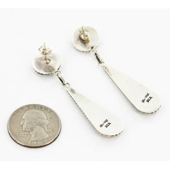 Certified Authentic Handmade Navajo .925 Sterling Silver Dangle Native American Earrings Natural Turquoise Spiny Oyster 17338