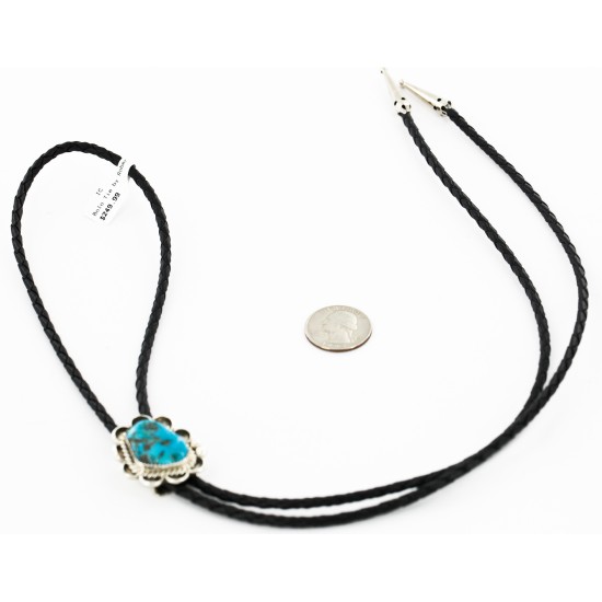 Handmade Certified Authentic Navajo .925 Sterling Silver Natural Turquoise Native American Bolo Tie  24406-4