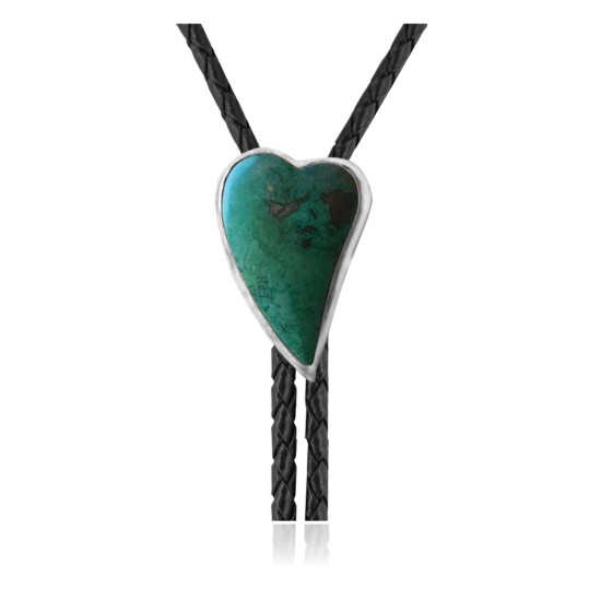 Heart .925 Sterling Silver Certified Authentic Handmade Navajo Native American Natural Turquoise Bolo Tie 34388 All Products NB180620190793 34388 (by LomaSiiva)