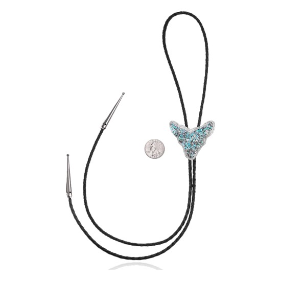 Bull Skull .925 Sterling Silver Certified Authentic Handmade Navajo Native American Natural Turquoise Bolo Tie 34390 All Products NB180620190795 34390 (by LomaSiiva)