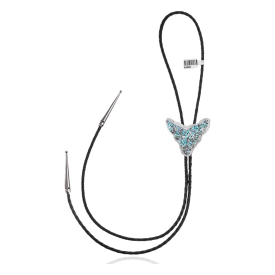 Bull Skull .925 Sterling Silver Certified Authentic Handmade Navajo Native American Natural Turquoise Bolo Tie 34390 All Products NB180620190795 34390 (by LomaSiiva)