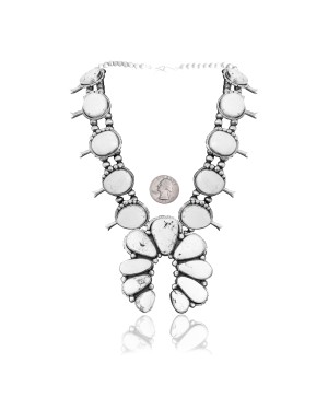Squash Blossom .925 Sterling Silver Certified Authentic Navajo Native American White Buffalo Necklace 35105 Squash Blossom .925 Sterling Silver Certified Authentic Navajo Native American White Buffalo Necklace 35105