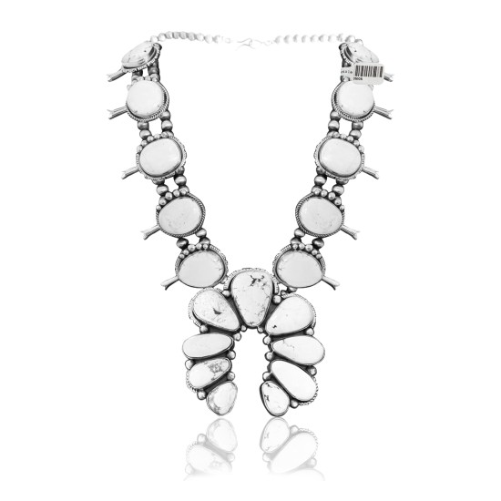 Squash Blossom .925 Sterling Silver Certified Authentic Navajo Native American White Buffalo Necklace 35105 All Products NB848909285532 35105 (by LomaSiiva)