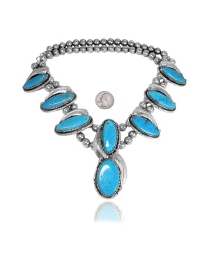 Feather .925 Sterling Silver Certified Authentic Navajo Native American Natural Turquoise Necklace 35106 Feather .925 Sterling Silver Certified Authentic Navajo Native American Natural Turquoise Necklace 35106