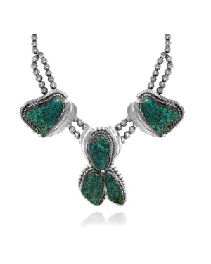 Feather .925 Sterling Silver Certified Authentic Navajo Native American Natural Turquoise Necklace 35108