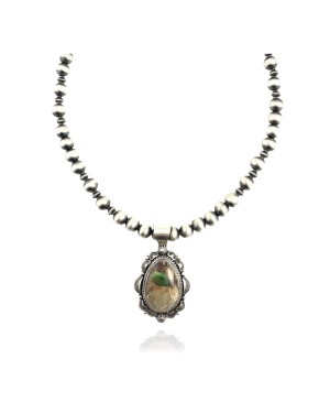 Sun .925 Sterling Silver Certified Authentic Navajo Native American Natural Turquoise Necklace 35111