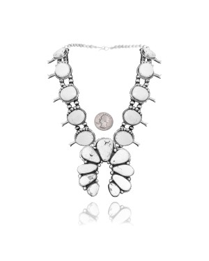 Squash Blossom .925 Sterling Silver Certified Authentic Navajo Native American White Buffalo Necklace 35113 Squash Blossom .925 Sterling Silver Certified Authentic Navajo Native American White Buffalo Necklace 35113