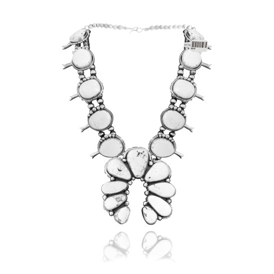 Squash Blossom .925 Sterling Silver Certified Authentic Navajo Native American White Buffalo Necklace 35113 All Products NB848909285540 35113 (by LomaSiiva)