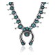 Squash Blossom .925 Sterling Silver Certified Authentic Navajo Native American Natural Turquoise Necklace 35119