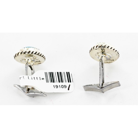Handmade Certified Authentic Navajo .925 Sterling Silver Natural Turquoise Native American Cuff Links 19109-1
