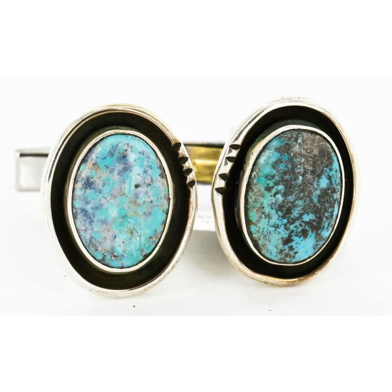 Handmade Certified Authentic Navajo .925 Sterling Silver Natural Turquoise Native American Cuff Links 19110-2