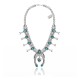 Squash Blossom .925 Sterling Silver Certified Authentic Navajo Native American Natural Turquoise Necklace 35125