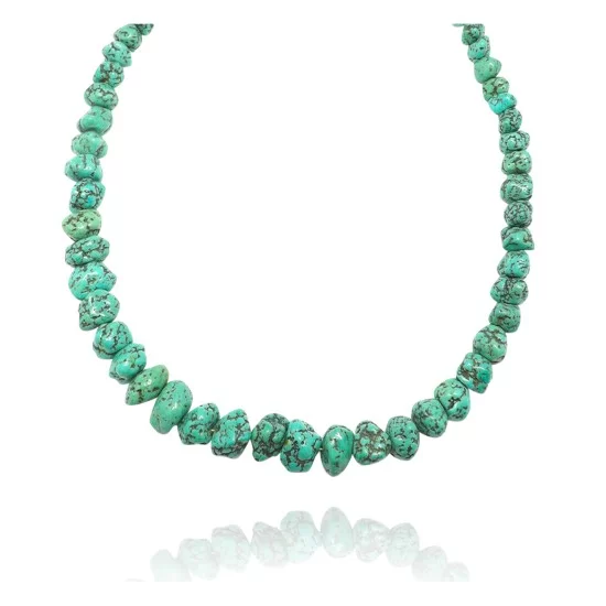 .925 Sterling Silver Certified Authentic Navajo Native American 1 strand Natural Turquoise Necklace 35126 .925 Sterling Silver Certified Authentic Navajo Native American 1 strand Natural Turquoise Necklace 35126