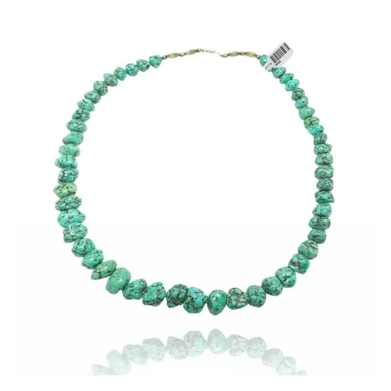 .925 Sterling Silver Certified Authentic Navajo Native American 1 strand Natural Turquoise Necklace 35126 .925 Sterling Silver Certified Authentic Navajo Native American 1 strand Natural Turquoise Necklace 35126