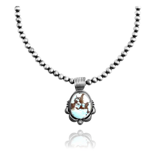 Sun .925 Sterling Silver Certified Authentic Handmade Navajo Native American Natural Turquoise Necklace 35127