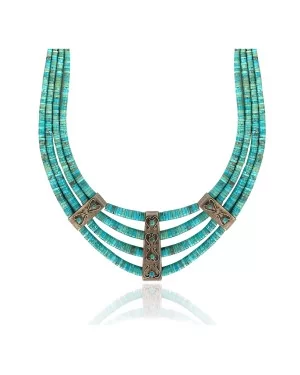 .925 Sterling Silver Certified Authentic Navajo Native American 3 strand Magnesite Necklace 35133 .925 Sterling Silver Certified Authentic Navajo Native American 3 strand Magnesite Necklace 35133
