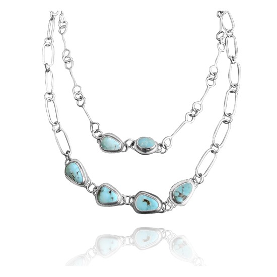.925 Sterling Silver Certified Authentic Navajo Native American 2 strand Natural Turquoise Necklace 35138 Necklaces & Pendants NB848909285565 35138 (by LomaSiiva)