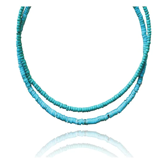 .925 Sterling Silver Certified Authentic Navajo Native American 2 strand Magnesite Necklace 35145
