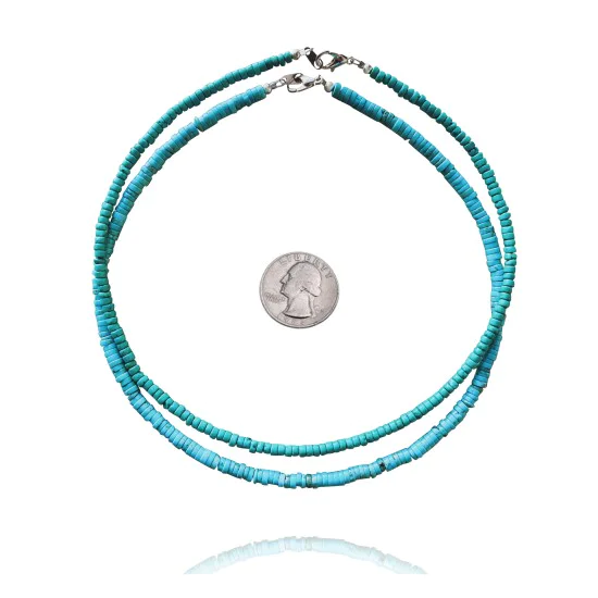.925 Sterling Silver Certified Authentic Navajo Native American 2 strand Magnesite Necklace 35145