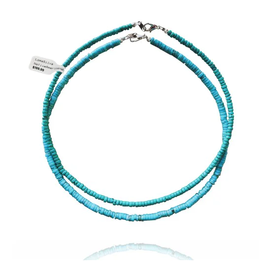 .925 Sterling Silver Certified Authentic Navajo Native American 2 strand Magnesite Necklace 35145
