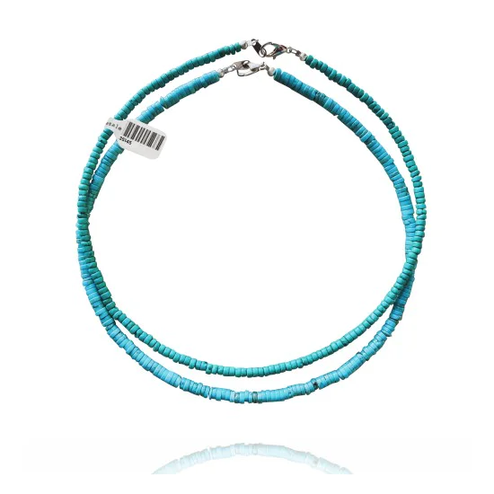 .925 Sterling Silver Certified Authentic Navajo Native American 2 strand Magnesite Necklace 35145