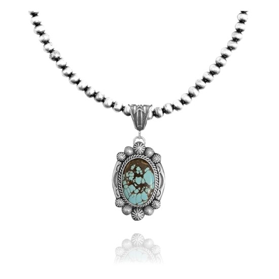 Sun .925 Sterling Silver Certified Authentic Handmade Navajo Native American Natural Turquoise Necklace 35146