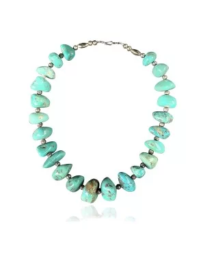.925 Sterling Silver Certified Authentic Navajo Native American 1 strand Natural Turquoise Necklace 35150 .925 Sterling Silver Certified Authentic Navajo Native American 1 strand Natural Turquoise Necklace 35150
