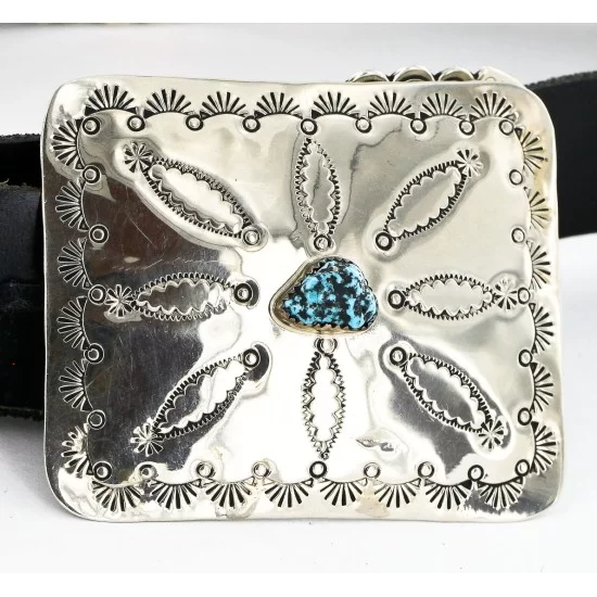 Certified Authentic Navajo Nickel Copper Natural Turquoise Concho Belt 19157