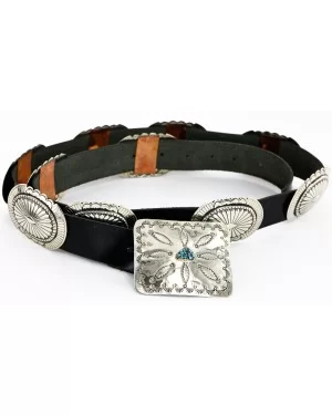 Certified Authentic Navajo Nickel Copper Natural Turquoise Concho Belt 19157