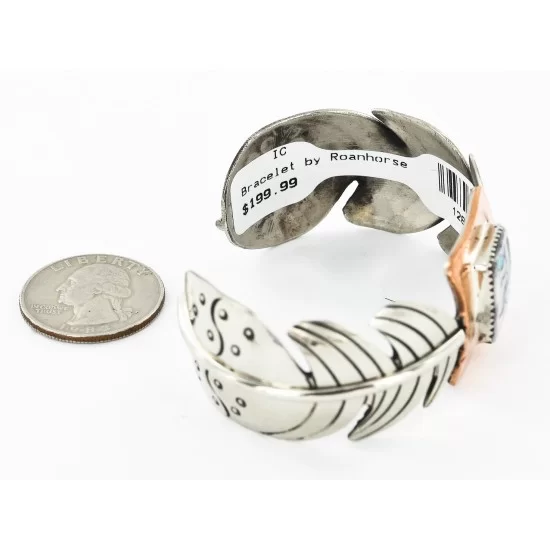 Feather Bird Certified Authentic Navajo Nickel Copper Inlaid Natural Turquoise Black Onyx Mother of Pearl Native American Bracelet 12837-3 Feather Bird Certified Authentic Navajo Nickel Copper Inlaid Natural Turquoise Black Onyx Mother of Pearl Native American Bracelet 12837-3