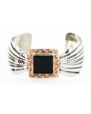Handmade Horse Certified Authentic Navajo Pure Nickel Copper Native American Bracelet Natural Black Onyx 12844-5 Handmade Horse Certified Authentic Navajo Pure Nickel Copper Native American Bracelet Natural Black Onyx 12844-5
