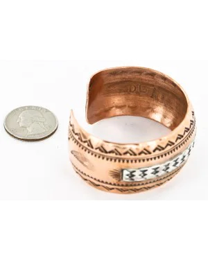 Handmade Mountain Feather Certified Authentic Navajo Pure .925 Sterling Silver and Copper Native American Bracelet 12843-6
