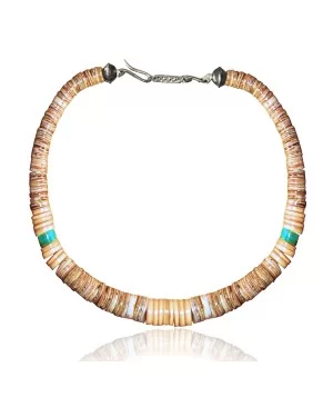 .925 Sterling Silver Certified Authentic Navajo Native American 1 strand Natural Turquoise Graduated Melon Shell Necklace 35118 .925 Sterling Silver Certified Authentic Navajo Native American 1 strand Natural Turquoise Graduated Melon Shell Necklace 35118