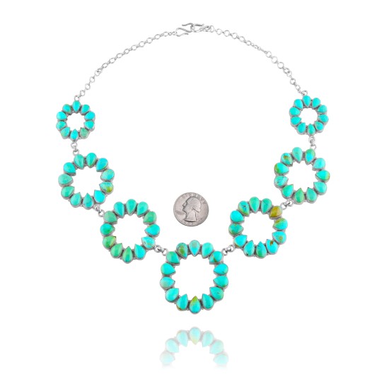 Elegant Flower .925 Sterling Silver Certified Authentic Handmade Navajo Native American Natural Turquoise Necklace 35123 Necklaces & Pendants NB848909285553 35123 (by LomaSiiva)