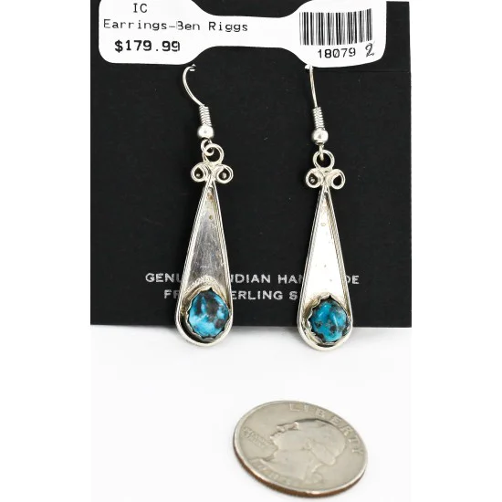 Certified Authentic Handmade Navajo .925 Sterling Silver Dangle Native American Earrings Natural Turquoise 18079-2 Certified Authentic Handmade Navajo .925 Sterling Silver Dangle Native American Earrings Natural Turquoise 18079-2