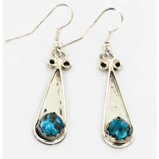 Certified Authentic Handmade Navajo .925 Sterling Silver Dangle Native American Earrings Natural Turquoise 18079-2 Certified Authentic Handmade Navajo .925 Sterling Silver Dangle Native American Earrings Natural Turquoise 18079-2