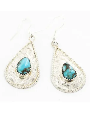 Navajo .925 Sterling Silver Dangle Earrings with Natural Turquoise 27190-3 Navajo .925 Sterling Silver Dangle Earrings with Natural Turquoise 27190-3