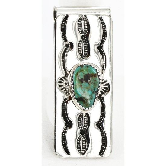 Handmade Certified Authentic Navajo Nickel and .925 Sterling Silver Natural Turquoise Native American Money Clip 11238-11 Handmade Certified Authentic Navajo Nickel and .925 Sterling Silver Natural Turquoise Native American Money Clip 11238-11