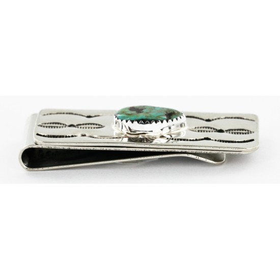 Handmade Certified Authentic Navajo Nickel and .925 Sterling Silver Natural Turquoise Native American Money Clip 11238-11 Handmade Certified Authentic Navajo Nickel and .925 Sterling Silver Natural Turquoise Native American Money Clip 11238-11