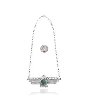 Thunderbird .925 Sterling Silver Certified Authentic Navajo Native American Natural Turquoise Necklace 35147 Thunderbird .925 Sterling Silver Certified Authentic Navajo Native American Natural Turquoise Necklace 35147