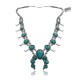Squash Blossom .925 Sterling Silver Certified Authentic Navajo Native American Natural Turquoise Necklace 35173