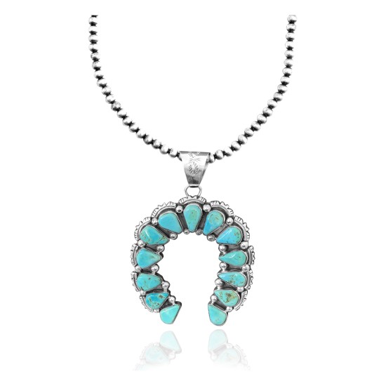 Squash Blossom .925 Sterling Silver Certified Authentic Navajo Native American Natural Turquoise Necklace Pendant 35178 Necklaces & Pendants NB848909285605 35178 (by LomaSiiva)