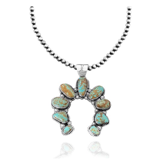 Squash Blossom .925 Sterling Silver Certified Authentic Navajo Native American Natural Turquoise Necklace Pendant 35185 Necklaces & Pendants NB848909285612 35185 (by LomaSiiva)
