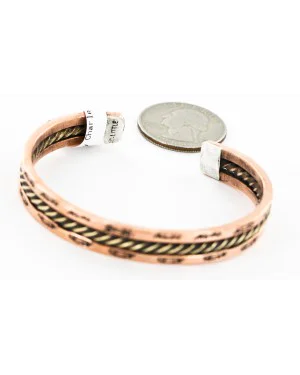 Handmade Feather Certified Authentic Navajo Pure Copper and Brass Native American Bracelet 12846-1
