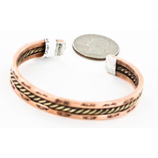 Handmade Feather Certified Authentic Navajo Pure Copper and Brass Native American Bracelet 12846-1 Handmade Feather Certified Authentic Navajo Pure Copper and Brass Native American Bracelet 12846-1