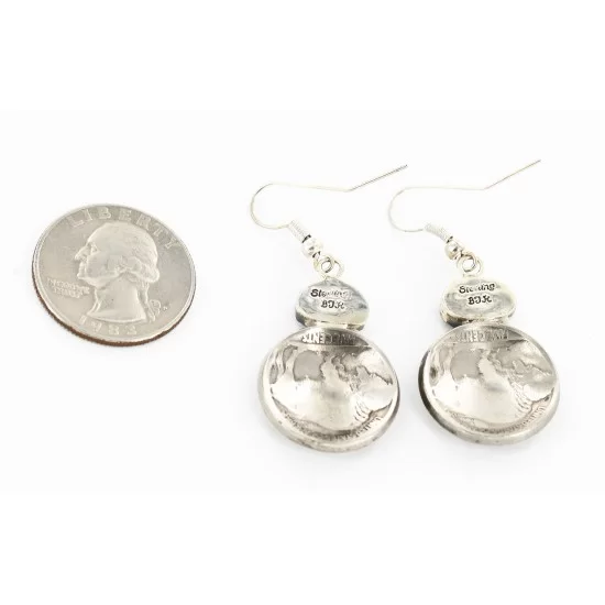 Rare $200 Vintage Style OLD INDIAN HEAD Certified Authentic Navajo .925 Sterling Silver Natural Spiny Oyster Hooks Native American Earrings 18077-5