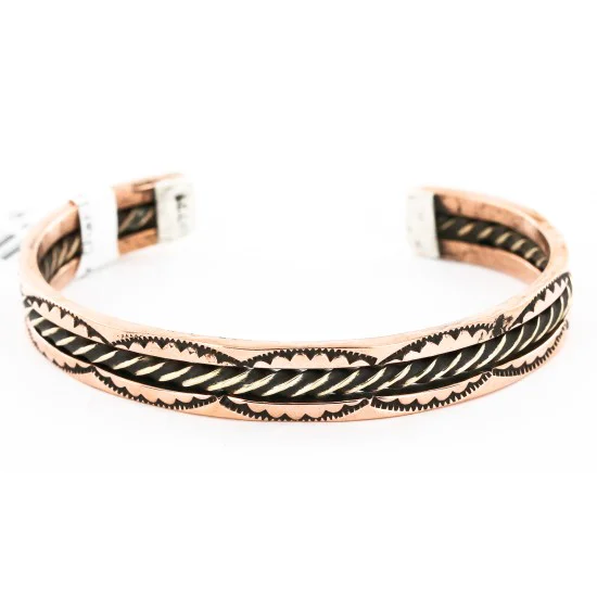 Handmade Certified Authentic Navajo Pure Copper and Brass Native American Bracelet 12846-4